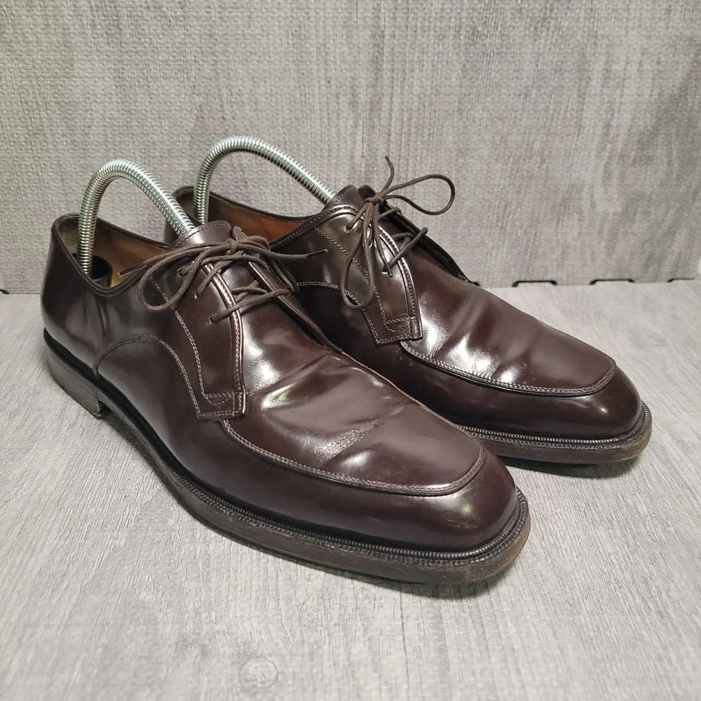 Salvatore Ferragamo Shoes Mens 9.5 D Brown Apron Toe Derby Italy UG10216